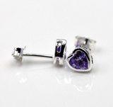 Genuine Sterling Silver 925 7mm Lavender Cubic Heart Stud Earrings - Free Post