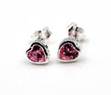 Genuine Sterling Silver 925 7mm Pink Cubic Heart Stud Earrings - Free Post
