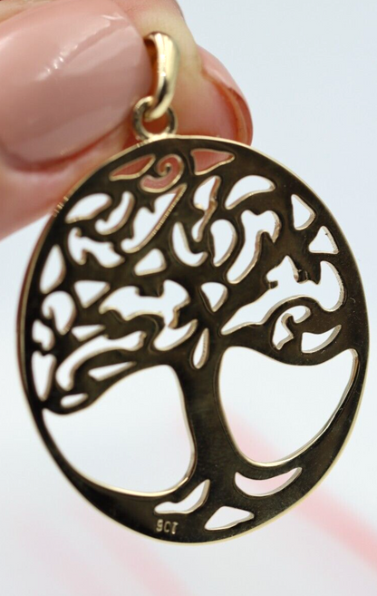 Genuine 9ct 9k Yellow Gold Oval Filigree Tree Of Life Pendant -Free Express Post