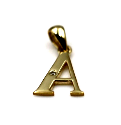 Genuine 9ct Yellow Gold Diamond Set Block Initial Small Pendant Charm A to Z