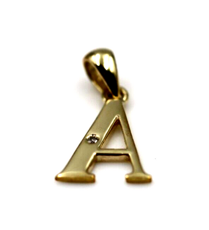 Genuine 9ct Yellow Gold Diamond Set Block Initial Small Pendant Charm A to Z