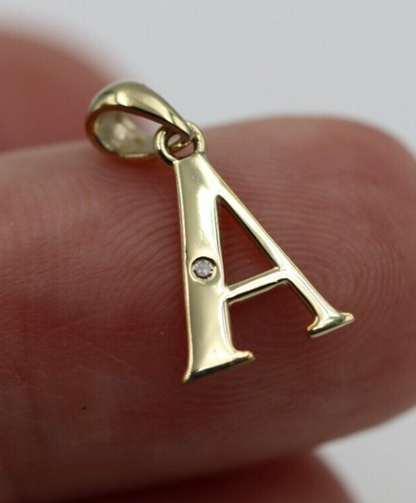 Genuine 9ct Yellow Gold Diamond Set Block Initial Small Pendant Charm A to Z