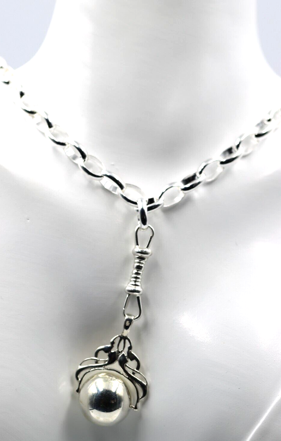 Sterling Silver Heavy Oval Belcher Chain Necklace + Pendant - Free Post