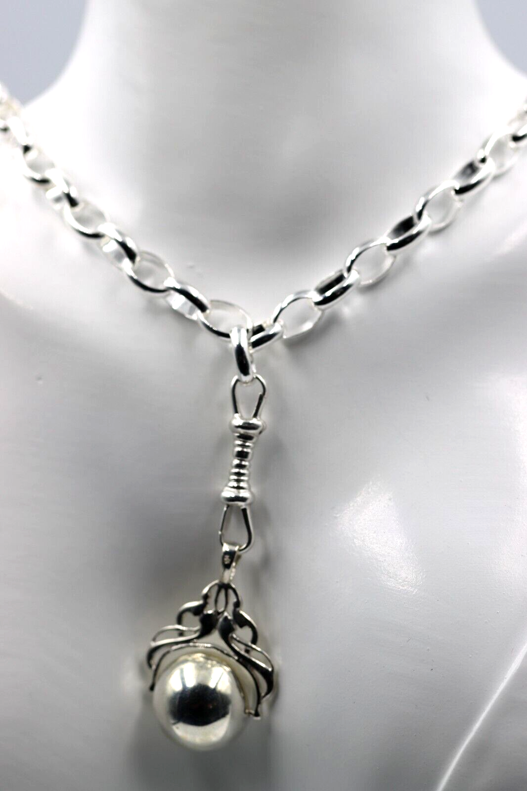 Sterling Silver Heavy Oval Belcher Chain Necklace + Pendant - Free Post