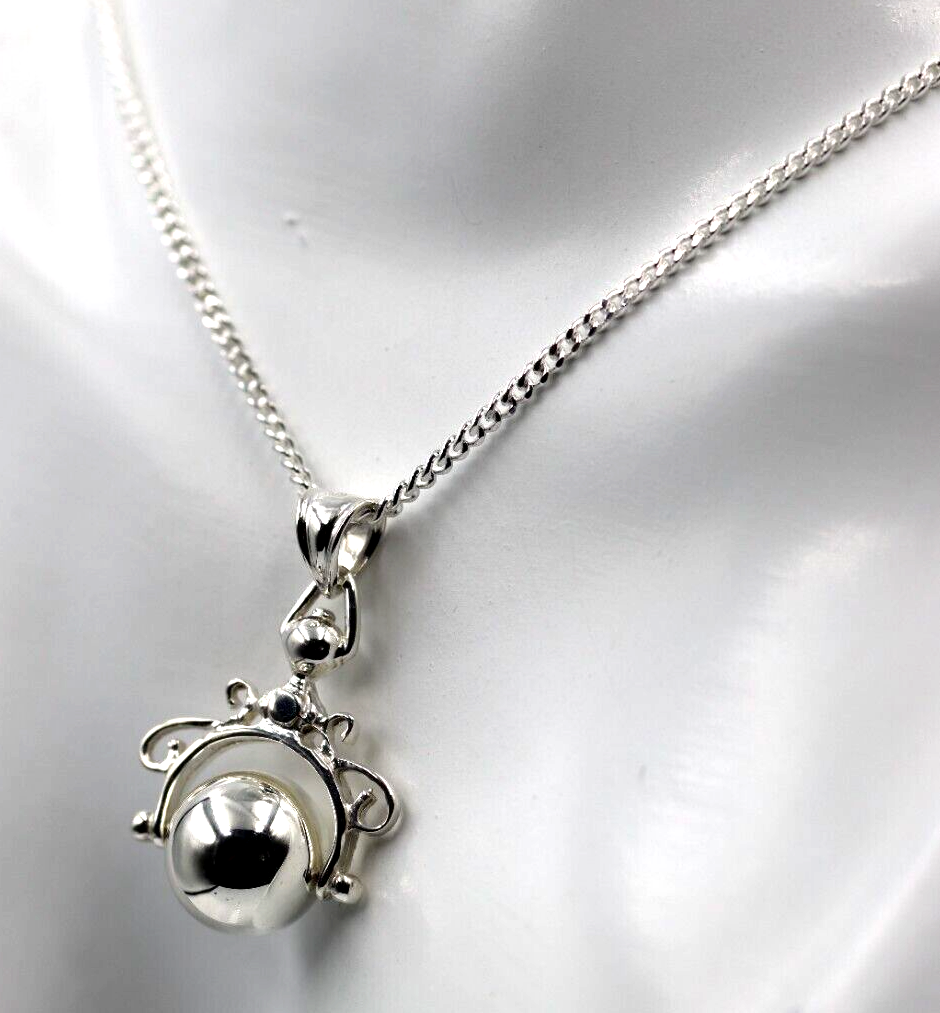 Sterling Silver 925 Spinner Plain Ball Pendant + 50cm Curb Necklace