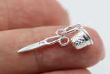 Sterling Silver 925 Scissors and Thimble Sewing Tailor Charm Pendant -Free Post