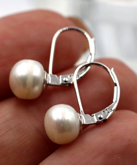 Genuine Sterling Silver 925 Pearl Button Earrings Continental Clip Earrings 7.7mm