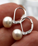 Genuine Sterling Silver 925 Pearl Button Earrings Continental Clip Earrings 7.7mm