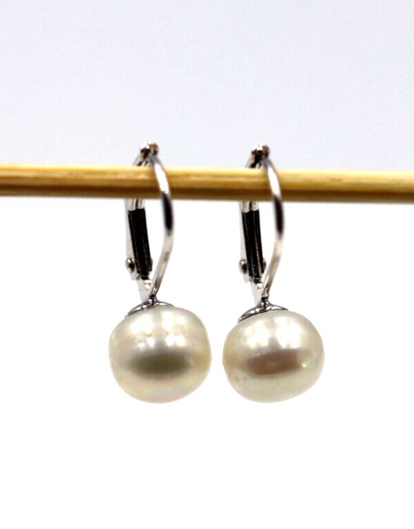 Genuine Sterling Silver 925 Pearl Button Earrings Continental Clip Earrings 7.7mm