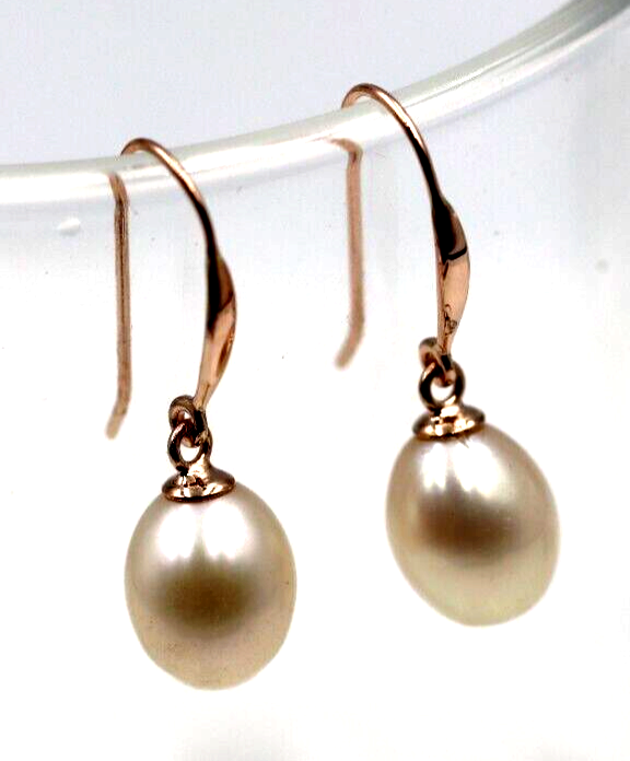 Kaedesigns Delicate 9ct 9k Rose Gold 9mm x 7mm Oval Pearl Hook Earrings