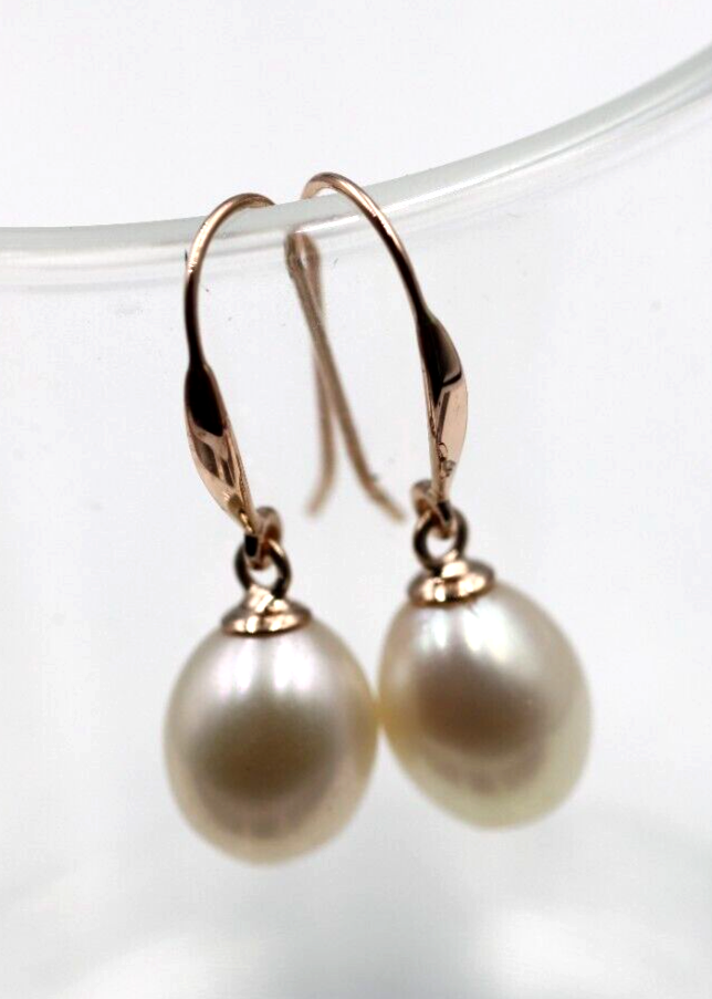 Kaedesigns Delicate 9ct 9k Rose Gold 9mm x 7mm Oval Pearl Hook Earrings