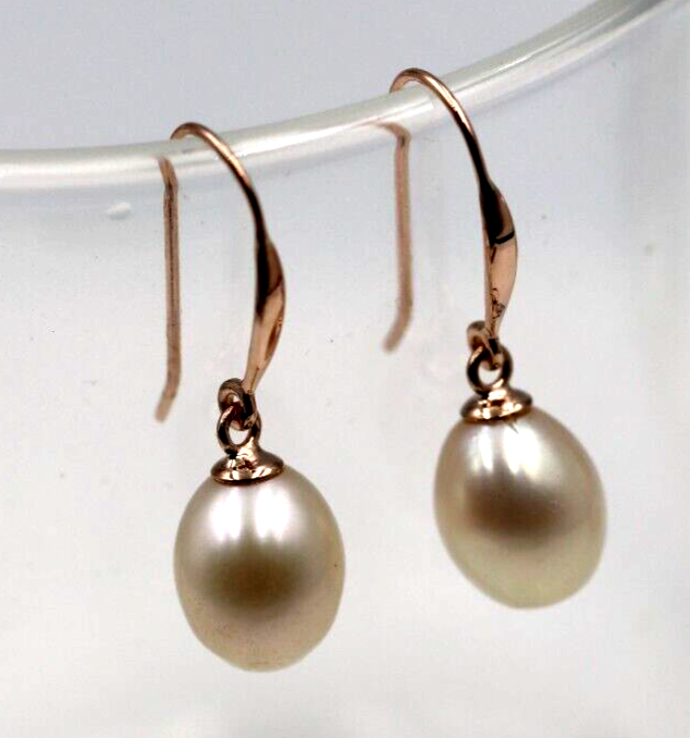 Kaedesigns Delicate 9ct 9k Rose Gold 9mm x 7mm Oval Pearl Hook Earrings