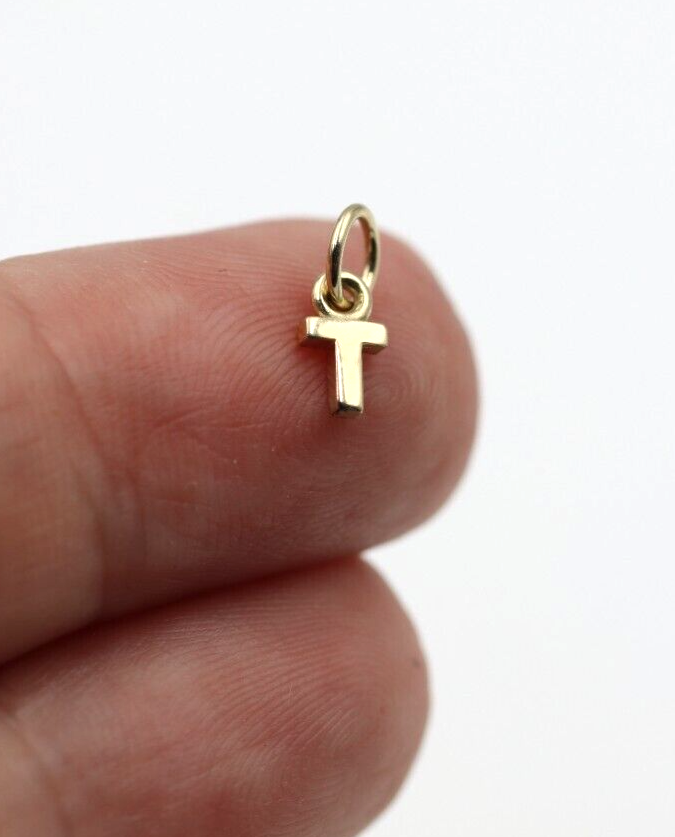 Genuine 9ct 9kt Genuine Tiny Very Small Yellow, Rose or White Gold Initial Pendant Charm T