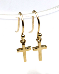 Genuine 9ct 9k Solid Delicate Small Yellow, Rose or White Gold Dangle Cross Earrings 10mm x 6mm