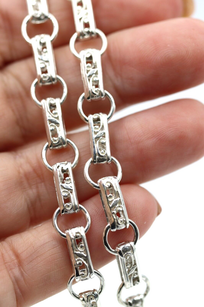 Heavy Genuine Sterling Silver Antique Oval Belcher Link Chain Necklace