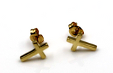 Genuine 9ct or 18ct Genuine Yellow, Rose or White Gold Cross Earrings Studs - 10mm long x 6mm