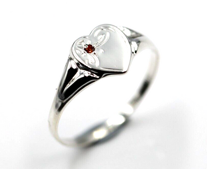 Size O Genuine Large Sterling Silver Heart Set with Garnet Signet Ring 265