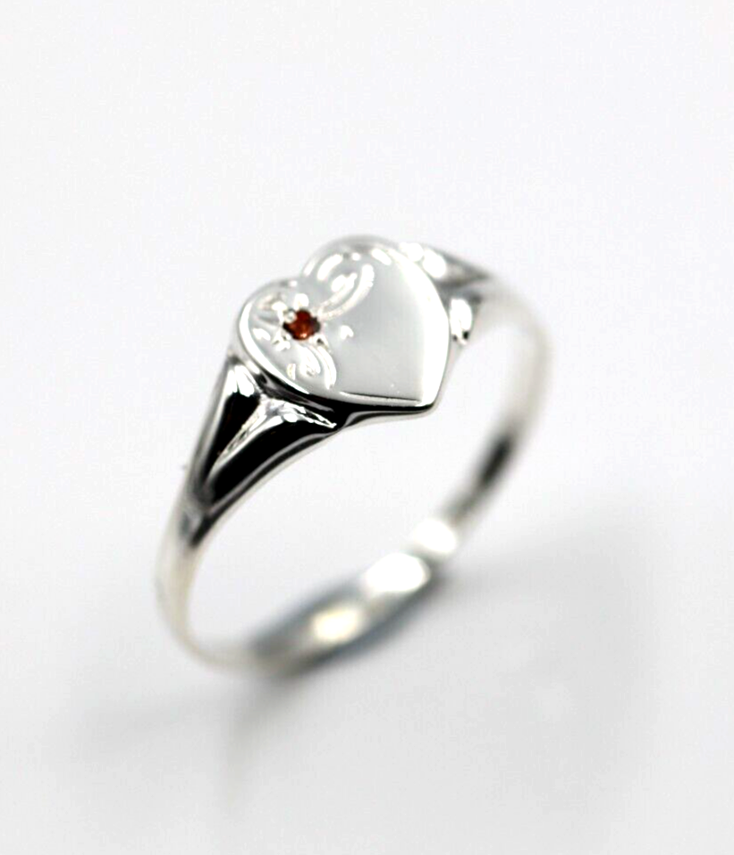 Size O Genuine Large Sterling Silver Heart Set with Garnet Signet Ring 265