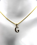 9ct Yellow Gold Diamond Set Block Initial Small Pendant Charm A to Z + Sterling Silver Chain (Gold plated)