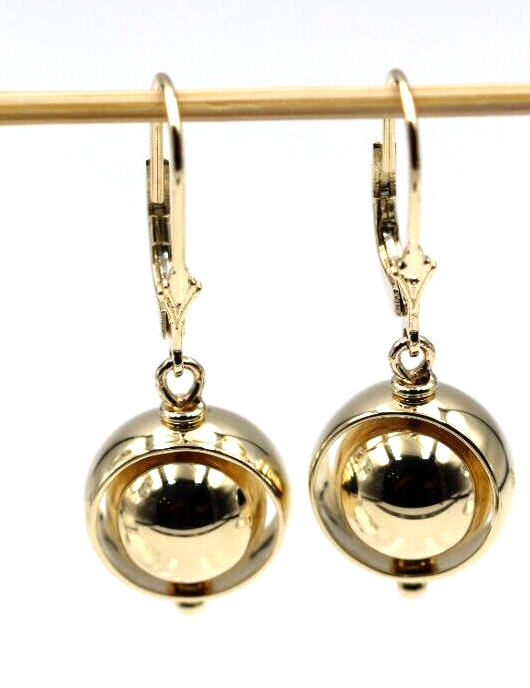 Genuine 9ct Yellow, Rose or White Gold 12mm Spinning Belcher Ball Continental Hooks Earring