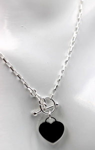 Genuine Sterling Silver 925 Cable Link With T-Bar And Heart Necklace - Free Post
