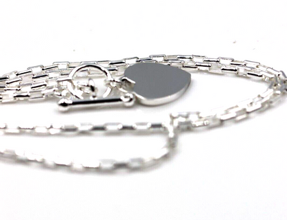 Genuine 45cm, 50cm or 55cm Sterling Silver 925 Cable Link With T-Bar And Heart Necklace