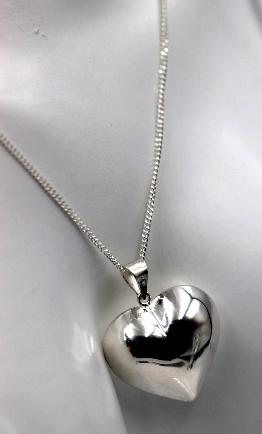 Genuine Sterling Silver 925 Medium Puffy Bubble Heart Pendant + Necklace Chain