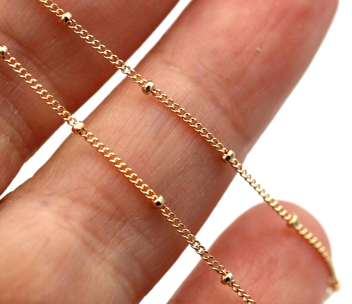 Genuine 47cm Thin 9ct Rose Gold Diamond Cut Curb Ball Ladies Necklace Chain