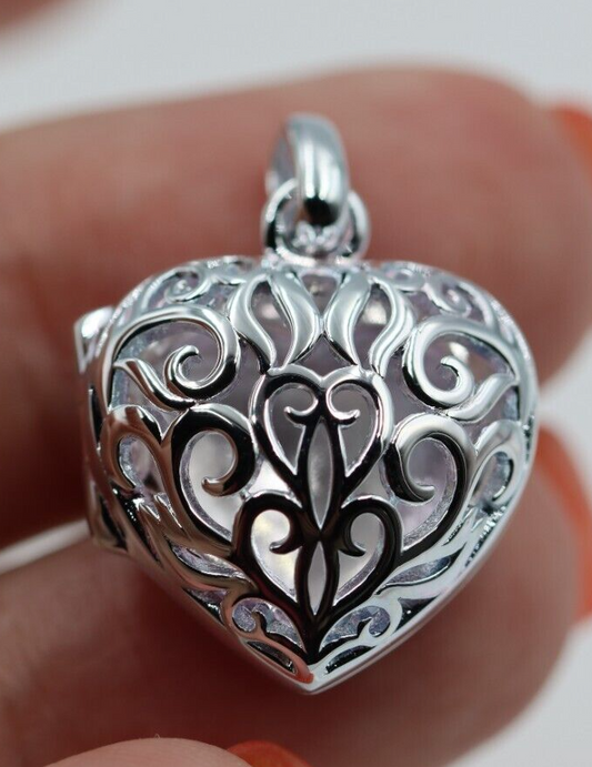 Genuine Sterling Silver 925 Heavy Filigree Heart Locket Pendant