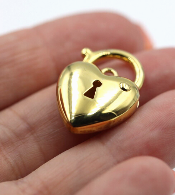 Sterling Silver 925 Gold Plated Bubble Heart Padlock Pendant 18mm -Free Post