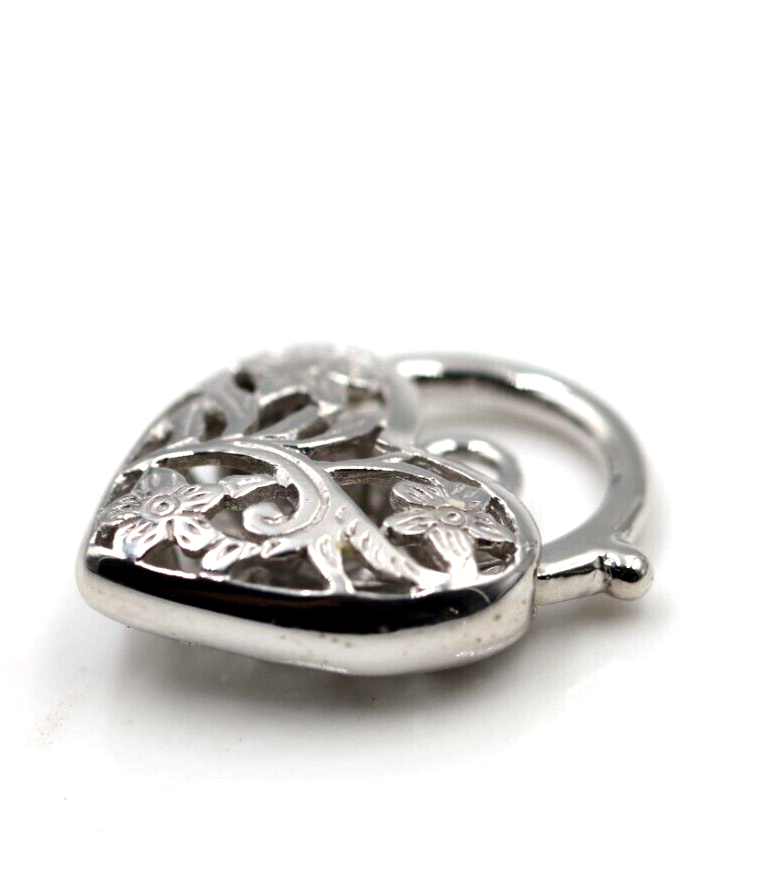 Large Sterling Silver 925 Filigree Heart Padlock Pendant 18mm