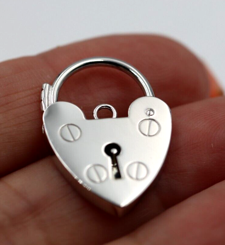 Medium 15mm Sterling Silver 925 Screw Heart Pendant Padlock