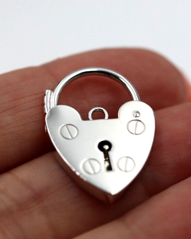 Medium 15mm Sterling Silver 925 Screw Heart Pendant Padlock