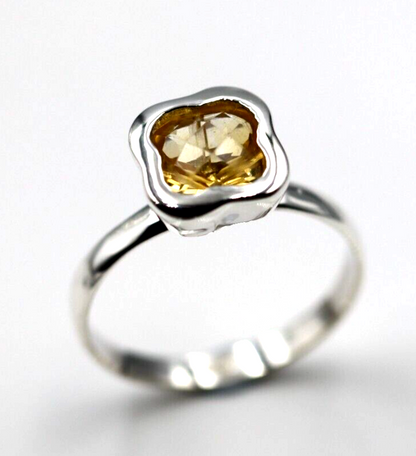 Size N Genuine Sterling Silver Yellow Citrine Clover Ring