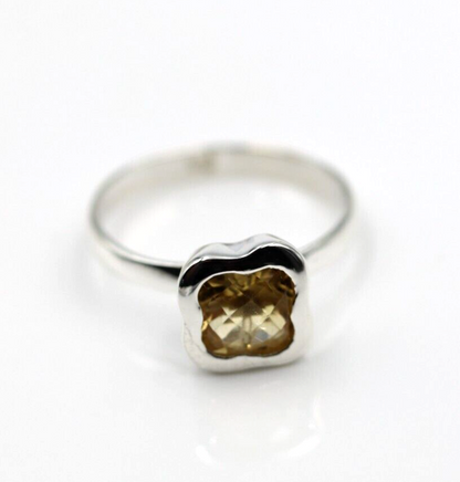 Size N Genuine Sterling Silver Yellow Citrine Clover Ring