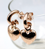 Kaedesigns Genuine 9ct 9kt Large Yellow, Rose or White Gold Dangle Bubble Puffed Heart Stud Earrings
