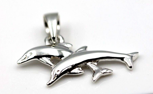 Genuine Sterling Silver 925 Double Two Dolphin Pendant