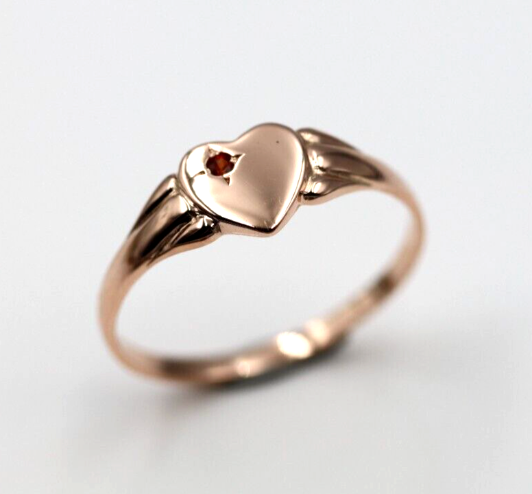 Size O, 9ct 9k Yellow, Rose or White Gold Heart Garnet Birthstone January Signet Ring