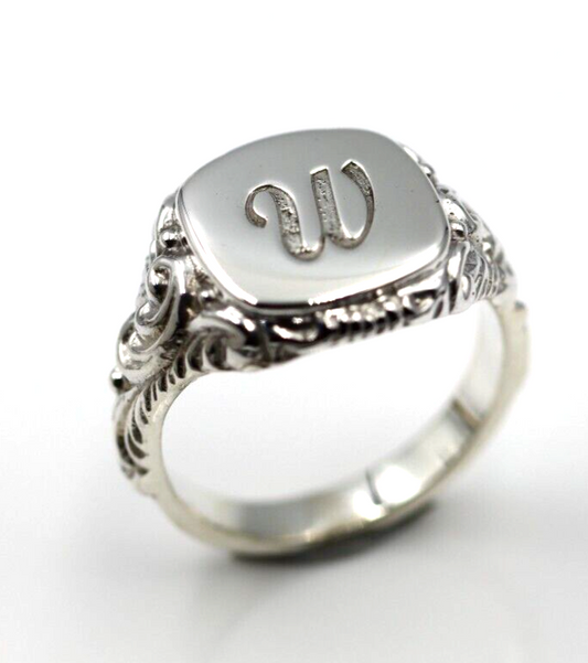 Genuine Solid Sterling Silver Square Engraved Signet Ring + Engraving - Choose your size