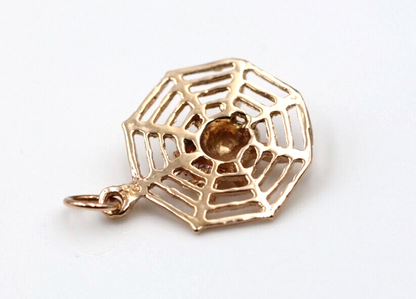 Genuine Solid 9ct 9k 375 Yellow, Rose or White Gold Spider Web Pendant Charm