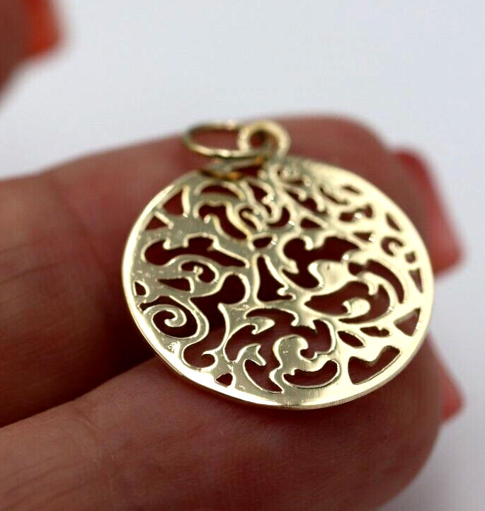 Genuine Solid 9ct 9kt Yellow, White Or Rose Gold Round Filigree Pendant