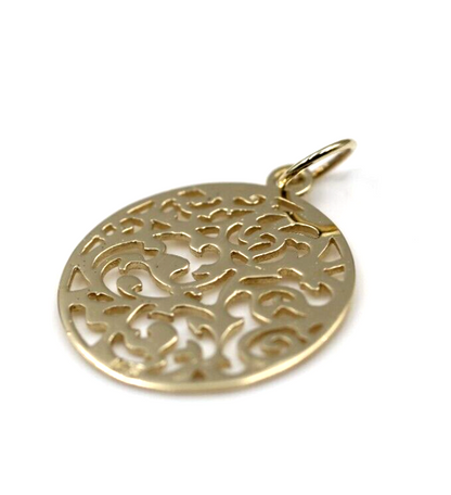 Genuine Solid 9ct 9kt Yellow, White Or Rose Gold Round Filigree Pendant