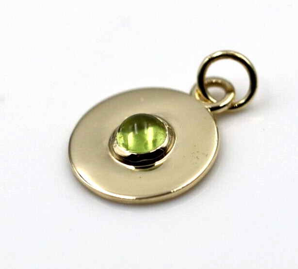 Genuine 9ct Genuine Yellow, Rose or White Gold 12mm Cabochon Green Peridot Disc round circle pendant