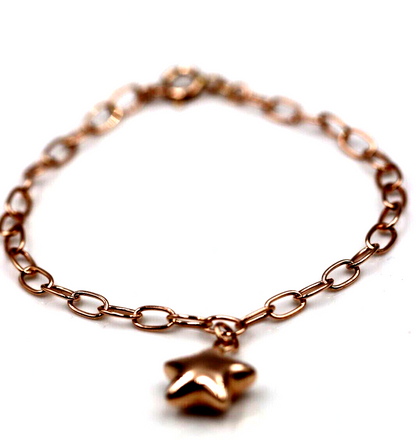 Genuine Handmade 18.5cm 9ct Rose Gold Paper Clip Paperclip Bracelet + Star Charm