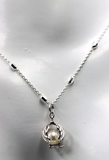 Sterling Silver 925 Freshwater White Pearl Cage Pendant + Necklace Chain