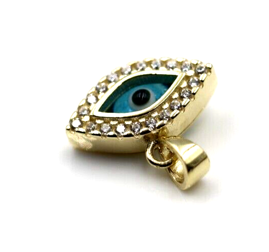 Genuine 9ct Yellow Gold Greek CZ Mati Nazar Lucky Evil Eye Charm / Pendant