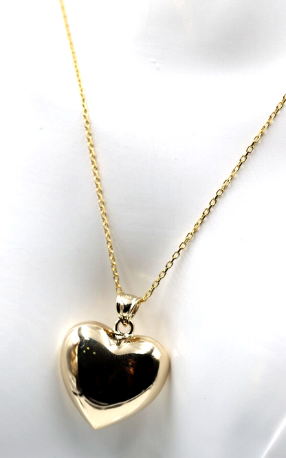 9ct 9kt Medium Bubble Yellow Gold Heart Pendant + 45cm Necklace Chain