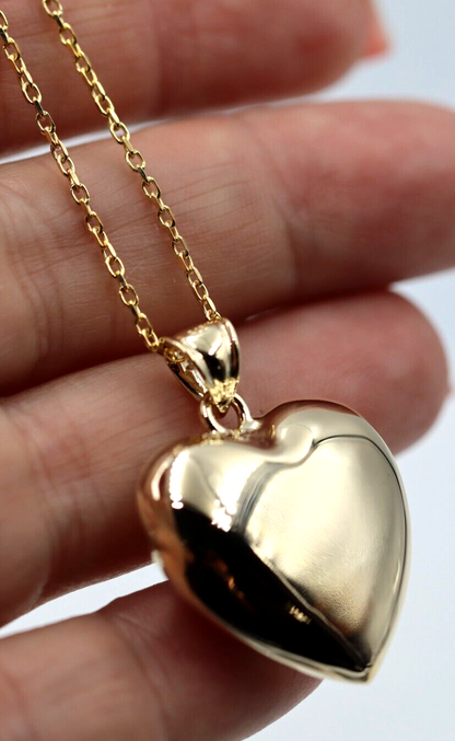 9ct 9kt Medium Bubble Yellow Gold Heart Pendant + 45cm Necklace Chain