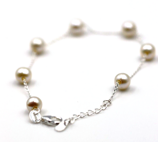 Sterling Silver Freshwater Cultured Pearl Bracelet 18cm + 2cm Extender