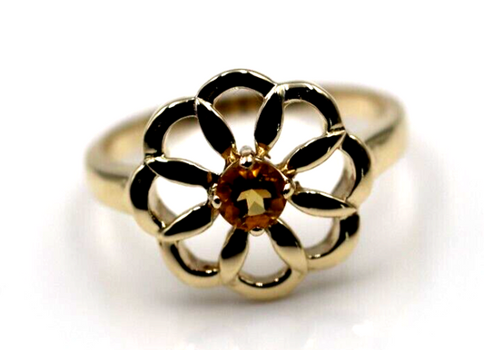 Genuine Size R 9ct Yellow, Rose or White Gold Orange Citrine Flower Ring